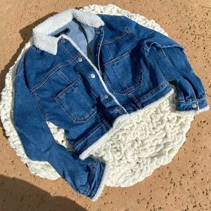 F21 Sherpa Collard Jean Crop Jacket